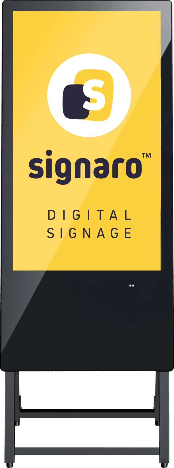 Digitales Schild mit Signaro-Logo