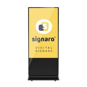 Indoor Digital Signage Stele mit Signaro Logo.