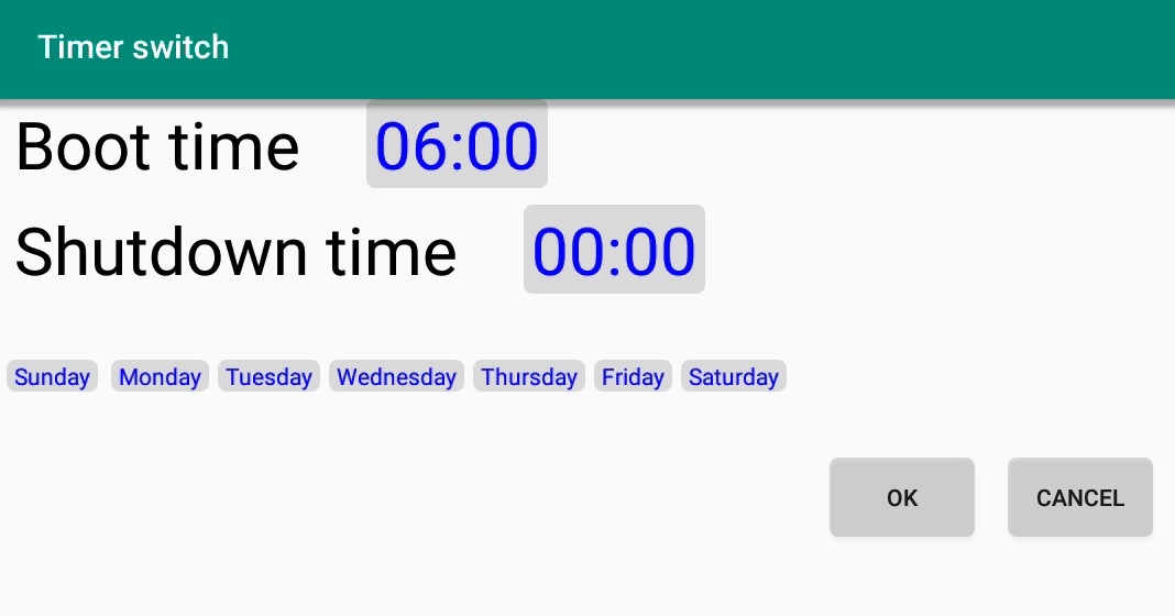 Einstellungen – Timer switch App