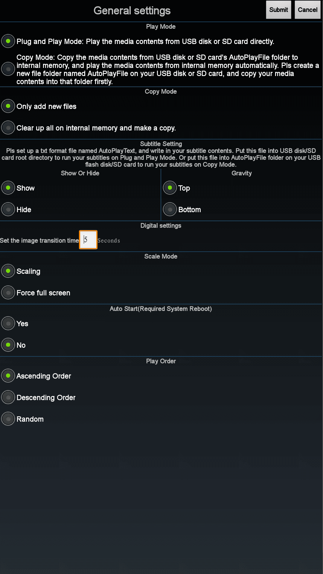 Einstellungen – Autoplay App