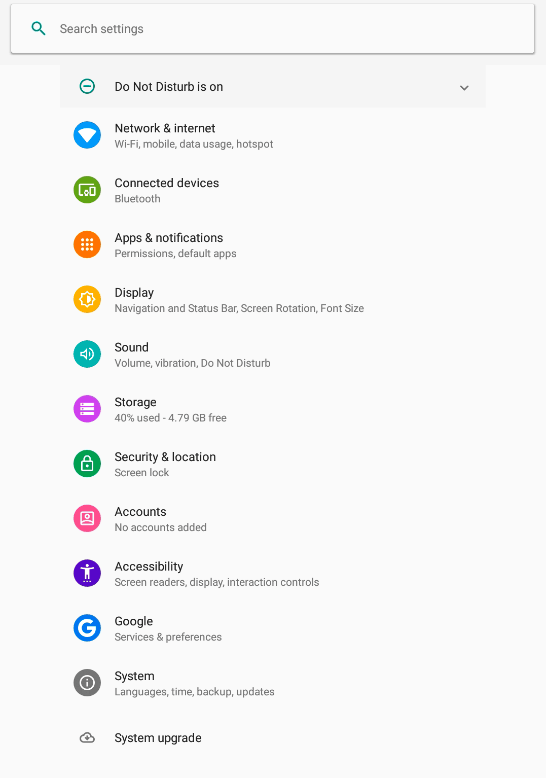 Systemeinstellungen  – Android